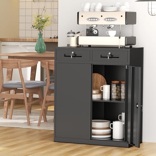 Metal Garage Storage Cabinet with Doors and Shelves (Black / 36")