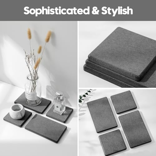 4PCS Water Absorbing Sponge Holder Diatomite Stone Sink Tray Mat (4 Pack - Dark Gray / 9" X 3.5")