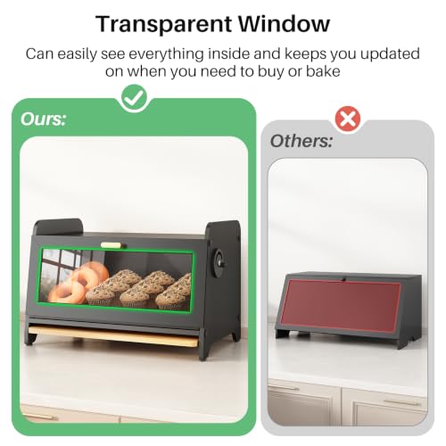 Bread Box for Kitchen Countertop (Black / S)