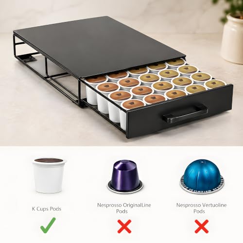 Coffee Pod Storage Drawer for Keurig K (Black- 35 Pods Capacity)