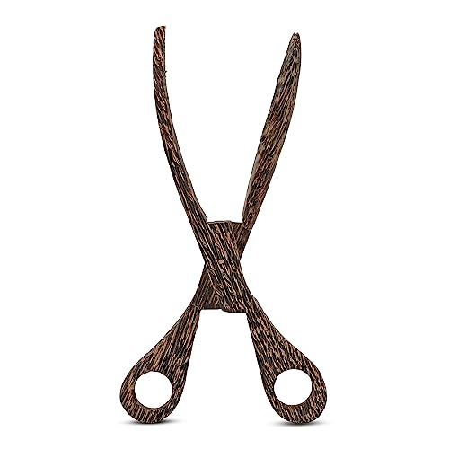 Hand Carved 10 Inch Palm Wood Scissor Tongs (Black)