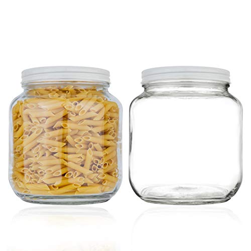 Half Gallon Mason Jars Wide Mouth with Airtight White Metal Lids (White Lid)