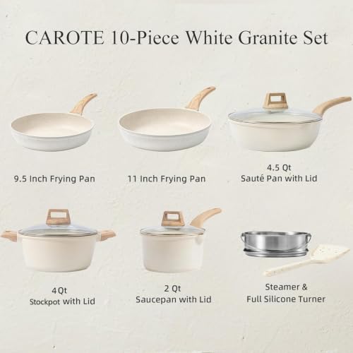 Nonstick Pots and Pans Set (Cream White / 10 Piece)