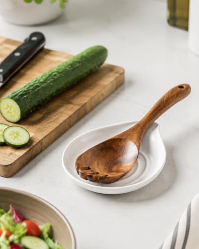 Spoon Rest Kitchen Spoon Holder for Stove Top Ceramic Spoon Rest (White)