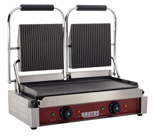 Commercial Panini Sandwich Grill Grooved Top w (Large w/ Smooth & Grooved Plates)