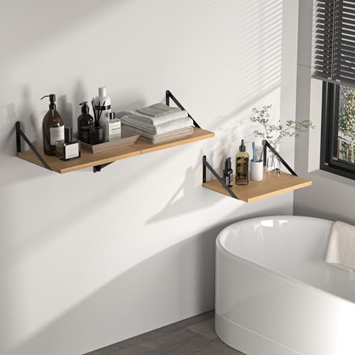 16W x 12D Deep Floating Shelves Set of 2 Oak (Oak With Black Metal Bracket / 16wx12dx5.8h)