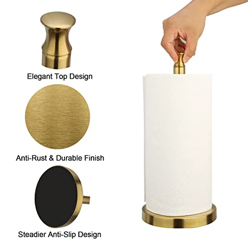Paper Towel Holder Stand for Kitchen Countertop & Dining Room Table (Brushed Gold / Modern)