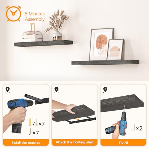 Floating Shelves for Wall (Charcoal Gray / 23.6 Inches)