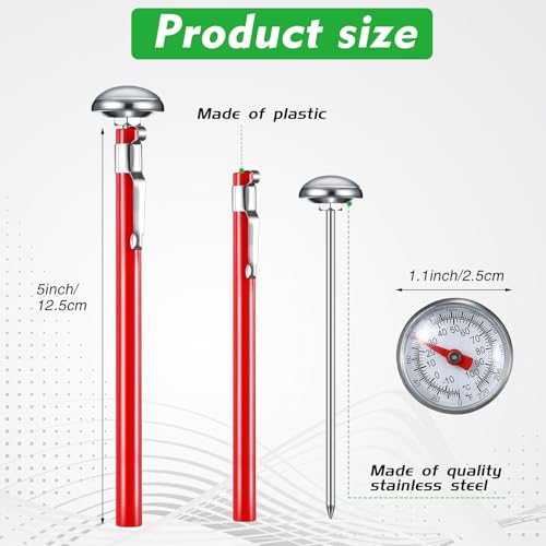 1 Pcs Stainless Steel Kitchen Dial Thermometer 5" (Red)