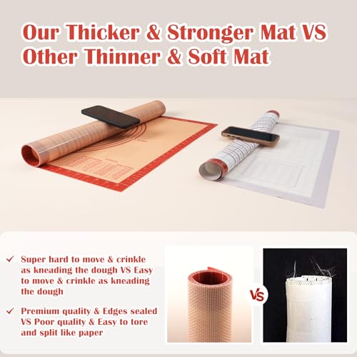 Extra Thick Silicone Pastry Mat Large for NonStick Baking Mat Measurement (Red / 20"L x 16"W)