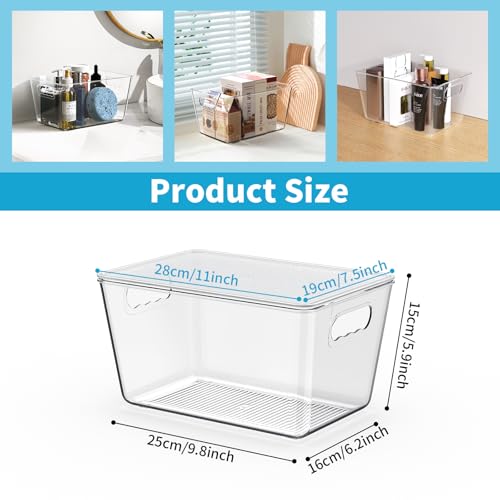 Clear Stackable Fridge Organizer with Lids (4 Pack / L with Lids (11.5"L x 7.5"W x 6"H))