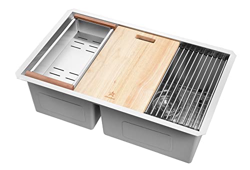 Stainless Steel Colander For Workstation Kitchen Sink (17.75 W - 8 L / Wood Cover)