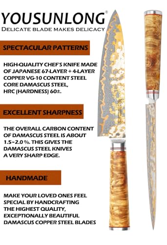 Chef Knife 8'' Blade Japanese Handmade Copper Damascus Steel (Gyuto)