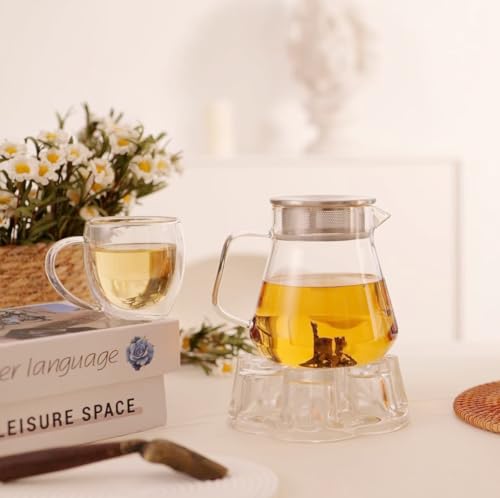 One Touch Glass Teapot with Stainless Steel Filter Lid (20oz(600ml))