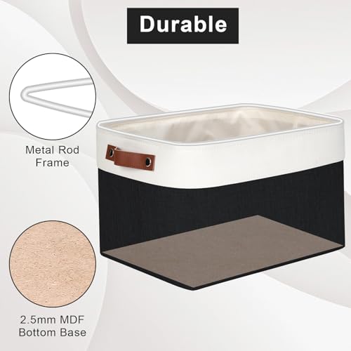 Storage Bins Large Fabric Storage Baskets for Shelves 3 Pack (Black / Off-White / Large -15"x11"x9.5")
