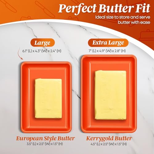 Large Ceramic Butter Dish with Lid for Countertop (Orange / Large)