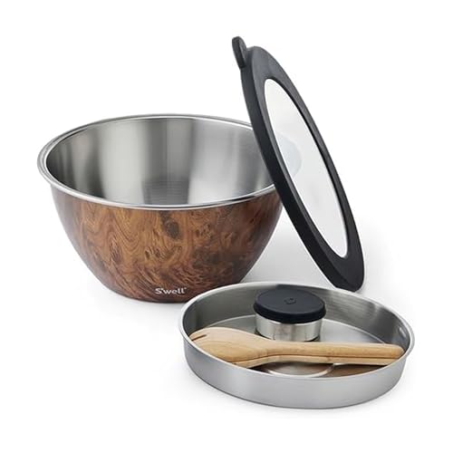 Stainless Steel Salad Bowl Kit XL 184oz (Teakwood / 184oz)