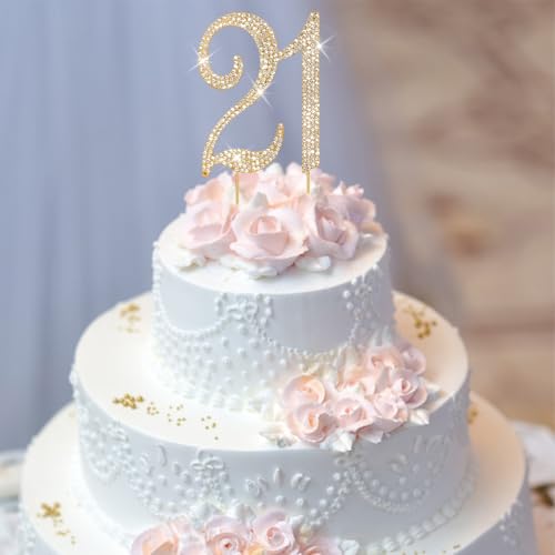 Cake Topper Gold Rhinestone Cake Topper 21st Birthday Decorations (21)