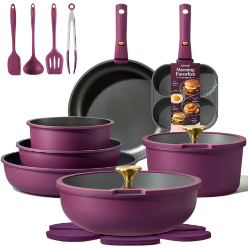 21pcs Pots and Pans Set Non Stick (Gold Ultra Violet / 21 Piece)