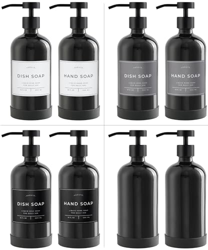 Hand and Dish Soap Dispenser for Kitchen and Bathroom (Gloss Black Bottle / Black Pump)