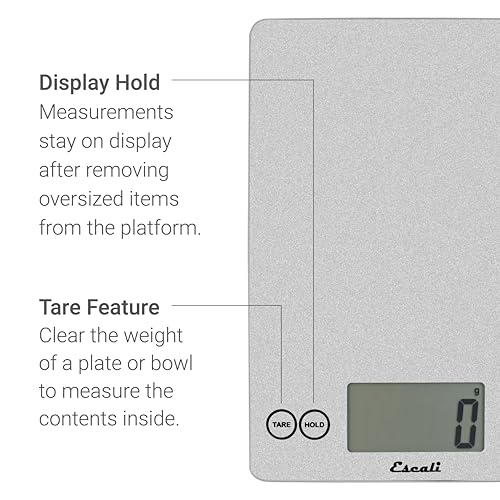 Arti Glass Food Scale Digital Countertop Kitchen (Shiny Silver / 9" x 6.5" x .75")