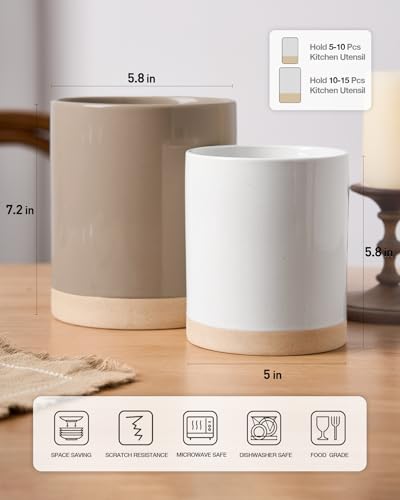 Ceramic Utensil Holder (Cinnamon Brown and White)