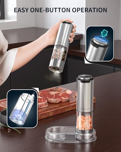 Rechargeable Electric Salt and Pepper Grinder Set with Base