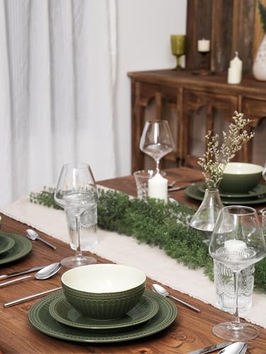 Ceramic Plates and Bowls Sets (Dark Green / Service for 4)