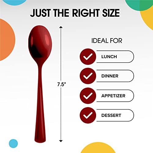 Party Solids Burgundy Plastic Spoons 200 Pcs Burgundy Spoons Disposable Utensils Heavy Duty Plastic Cutlery Set Disposable Cutlery Sets Flatware Sets Silverware Set Party Supplies & Party Tableware (Burgundy / Spoons)
