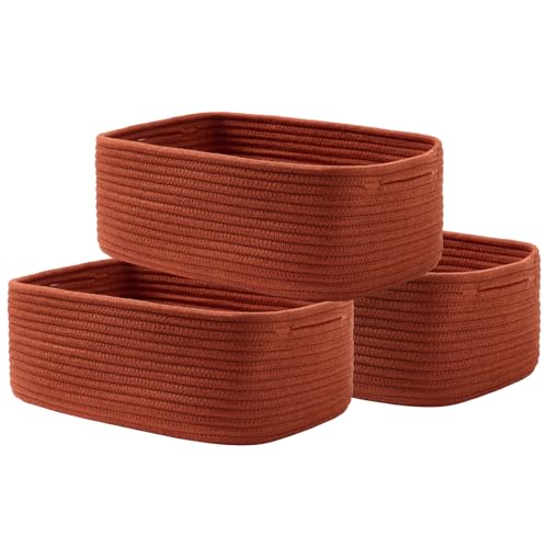 Small Woven Storage Basket for Organizing (Rust Red / 13.5"L x 9.5"W x 5"H)