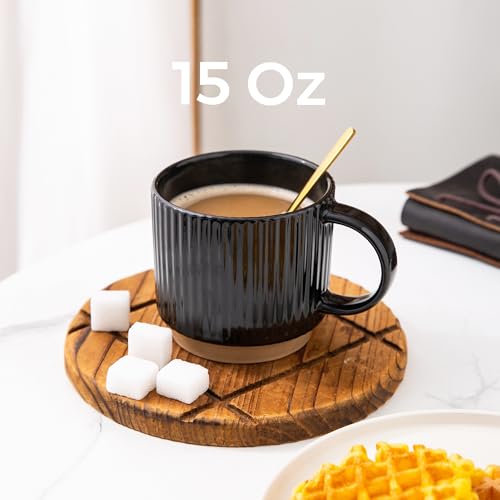 15 OZ Stackable Coffee Mugs Set of 4 (Black / 15 Ounces)