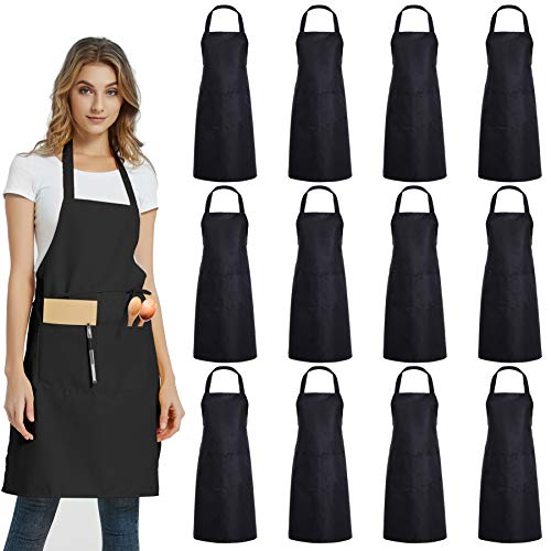 12 Pack Plain Bib Aprons with 2 Pockets (12 Count)