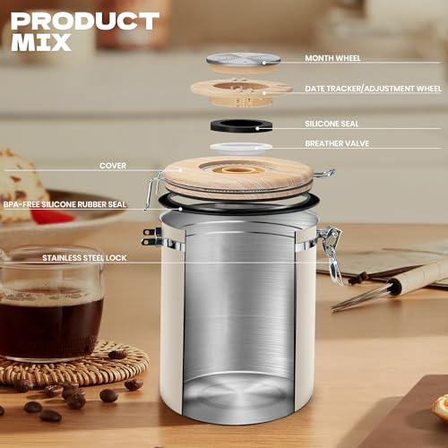 22OZ Coffee Canister Airtight Stainless Steel (Cream / 22 oz)