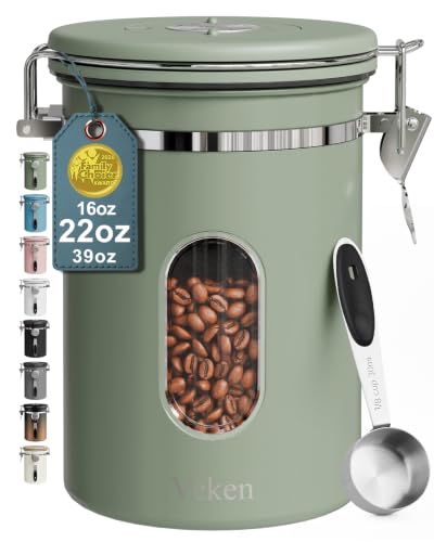 Coffee Canister with Window (Green / 22 oz)