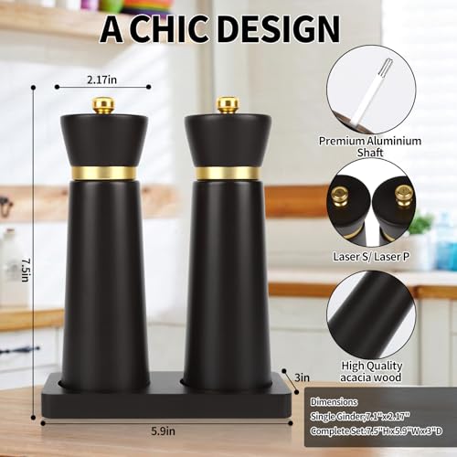 Wooden Salt and Pepper Grinder Set (BLACK 7”2PC)
