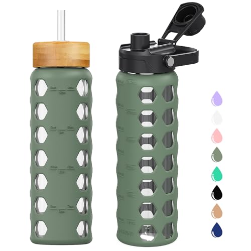 Glass Water Bottle (Olive / 24 Ounces)