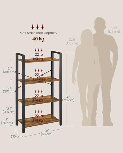 4 Tier Bookshelf (Rustic Brown + Ink Black / 4 Tiers (11.8"D x 26"W) / Without Back Panels)