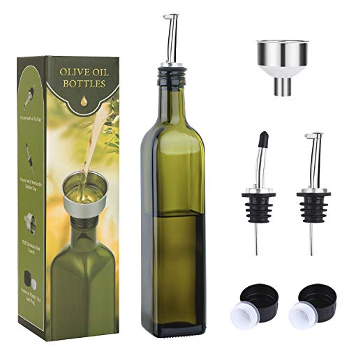 17oz Glass Olive Oil Bottle Dispenser (Dark Green / 17 Ounces)