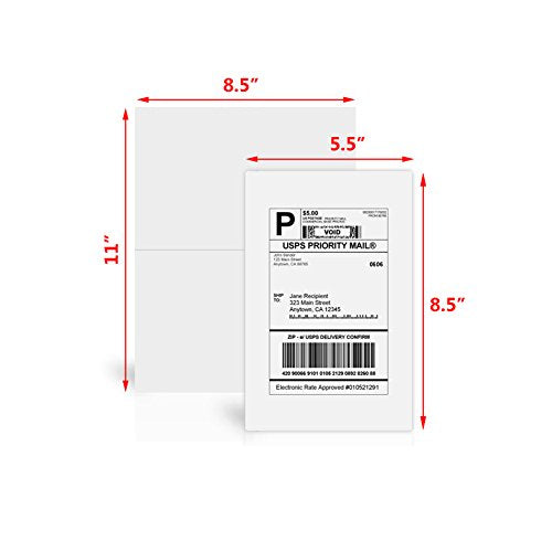 Half Sheet Self Adhesive Shipping Labels for Laser & Inkjet Printers White Blank (8-1/2"×5-1/2" (2-UP) / 150 Sheets)