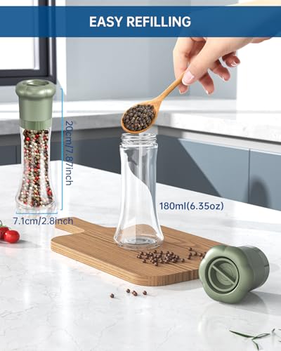 Manual Salt and Pepper Grinder Set For Professional Chef (Tall Set - Green)