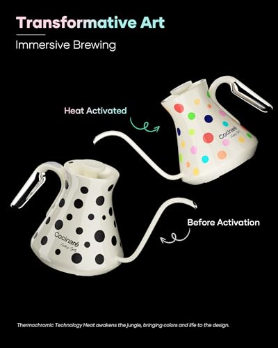 Color Changing Gooseneck Electric Kettle for Precision Brewing (Polka)