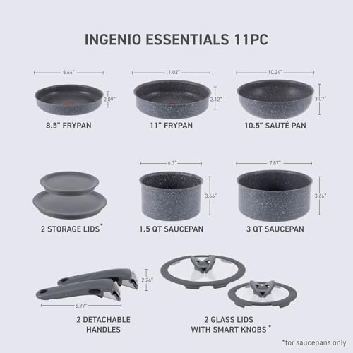 Ingenio Essentials Cookware Set with Detachable (Gray / 11-Piece)