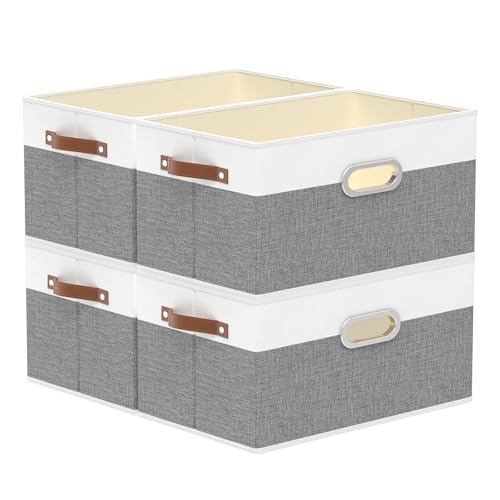 Collapsible Fabric Storage Bins (15.0x9.8x8.3inch(4-Pack) / White/Grey)
