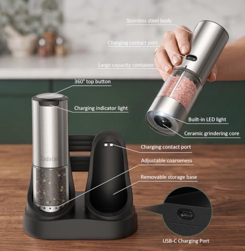 Electric Rechargeable Salt and Pepper Grinder Set (3.2123 Fl Oz)