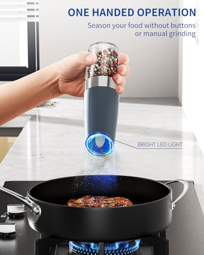 Gravity Electric Salt and Pepper Grinder Set Automatic Salt and Pepper Grinder Set with LED Light (Battery / Blue)