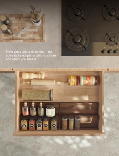 Acacia Wooden Spice Rack Organizer for Cabinet (Walnut / Pack 4)
