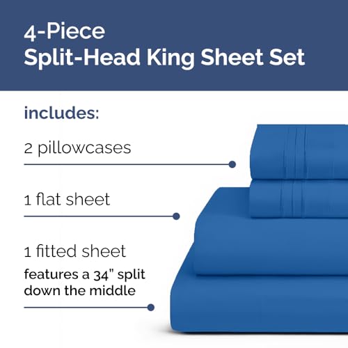 Flex Top Split Head King 4 Piece Sheet Set (19 - Royal Blue / Split Head/Flex Top)