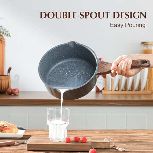 3 Quarts Nonstick Saucepan with Double Pouring Spout (Gray Granite / 3 Quarts)