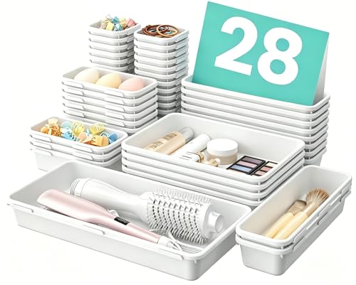 Military Grade】 Drawer Organizer for Vanity Bathroom Makeup Desk (White)