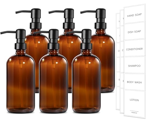 Amber Glass Soap Dispenser (Amber Bottle + Black Pump / 6 Pack)